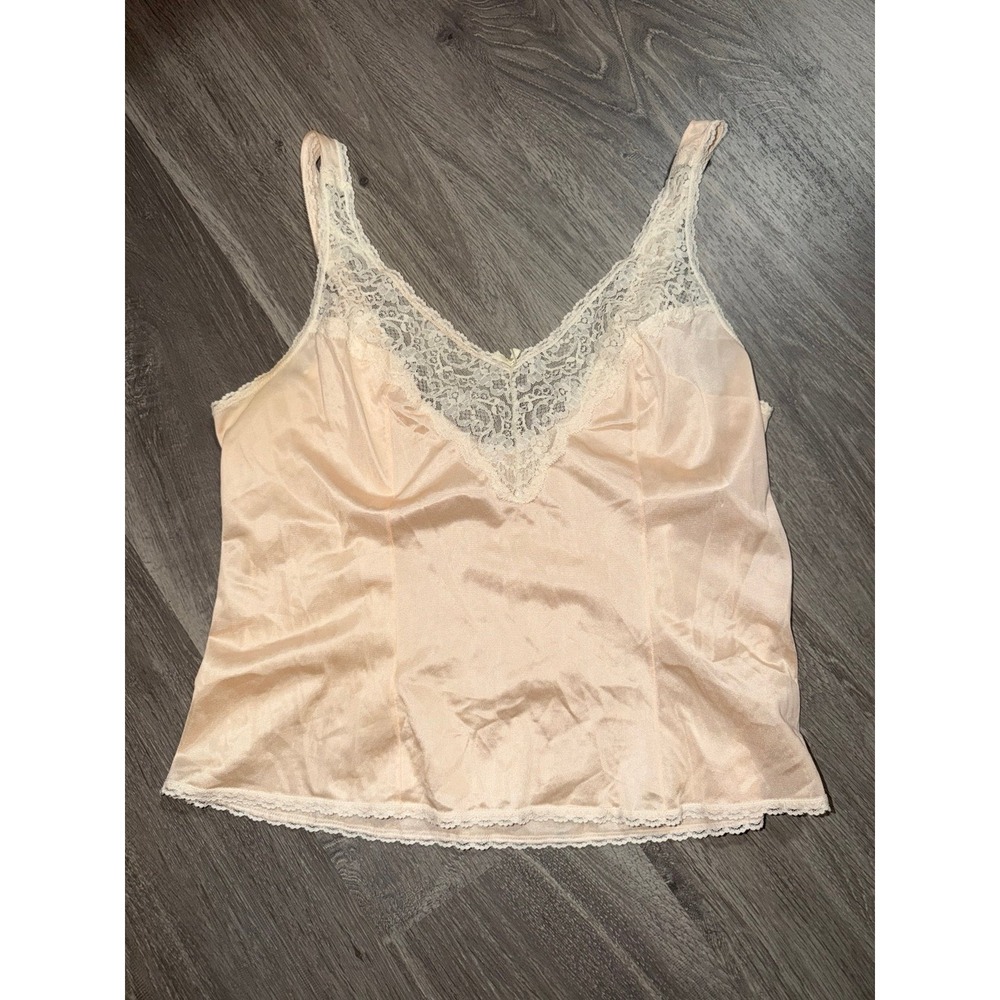Vintage Satin Babydoll Lace Pink Girly Tank Top Lingerie Slip Tank
